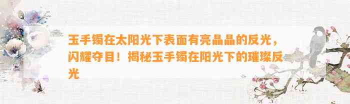 玉手镯在太阳光下表面有亮晶晶的反光，闪耀夺目！揭秘玉手镯在阳光下的璀璨反光