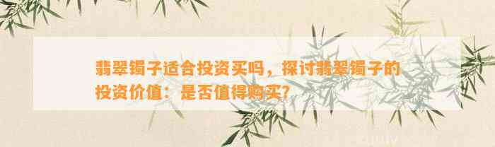 翡翠镯子适合投资买吗，探讨翡翠镯子的投资价值：是不是值得购买？