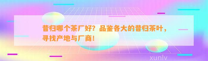 昔归哪个茶厂好？品鉴各大的昔归茶叶，寻找产地与厂商！