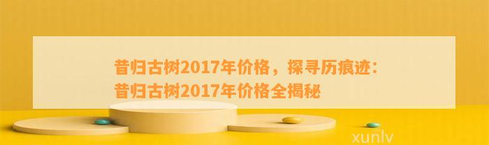 昔归古树2017年价格，探寻历痕迹：昔归古树2017年价格全揭秘