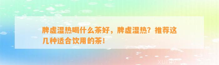 脾虚湿热喝什么茶好，脾虚湿热？推荐这几种适合饮用的茶！