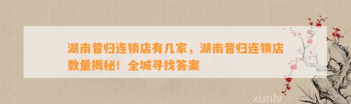 湖南昔归连锁店有几家，湖南昔归连锁店数量揭秘！全城寻找答案