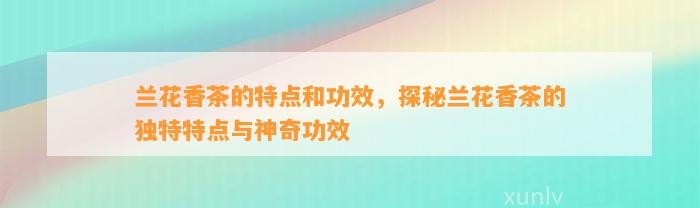 兰花香茶的特点和功效，探秘兰花香茶的特别特点与神奇功效