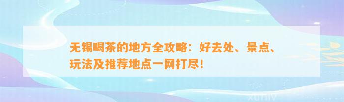 无锡喝茶的地方全攻略：好去处、景点、玩法及推荐地点一网打尽！