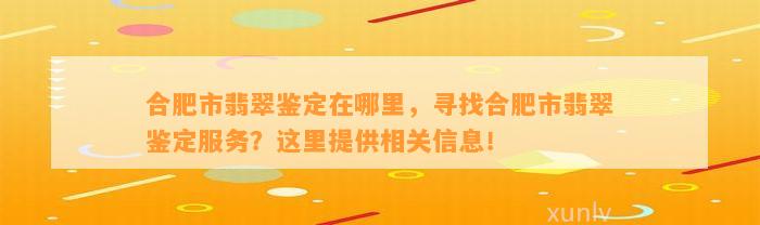 合肥市翡翠鉴定在哪里，寻找合肥市翡翠鉴定服务？这里提供相关信息！