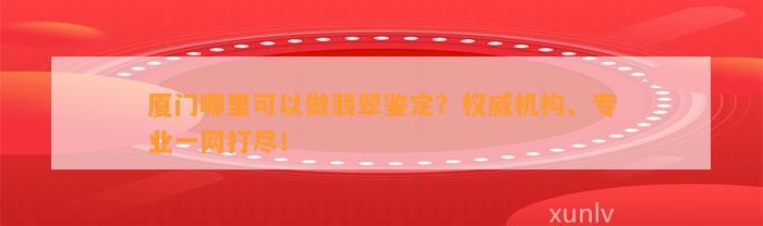 厦门哪里可以做翡翠鉴定？权威机构、专业一网打尽！