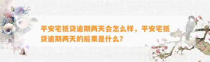 平安宅抵贷逾期两天会怎么样，平安宅抵贷逾期两天的后果是什么？