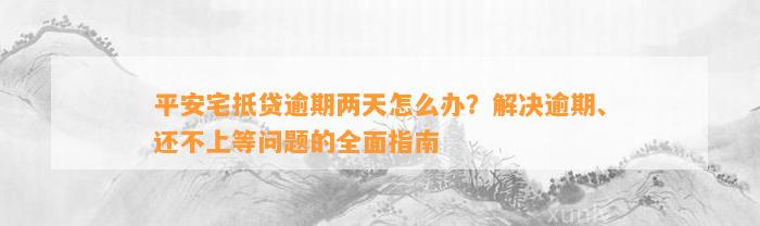 平安宅抵贷逾期两天怎么办？解决逾期、还不上等问题的全面指南