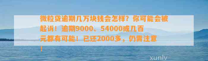 微粒贷逾期几万块钱会怎样？你可能会被起诉！逾期9000、54000或几百元都有可能！已还2000多，仍需注意！