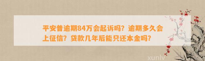 平安普逾期84万会起诉吗？逾期多久会上征信？贷款几年后能只还本金吗？