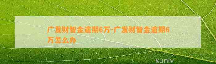 广发财智金逾期6万-广发财智金逾期6万怎么办