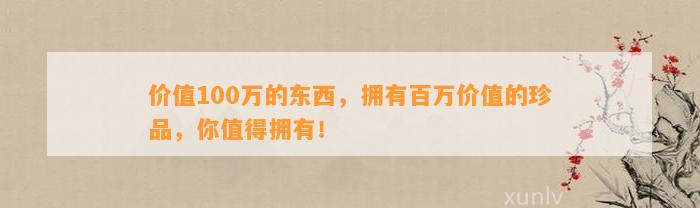 价值100万的东西，拥有百万价值的珍品，你值得拥有！