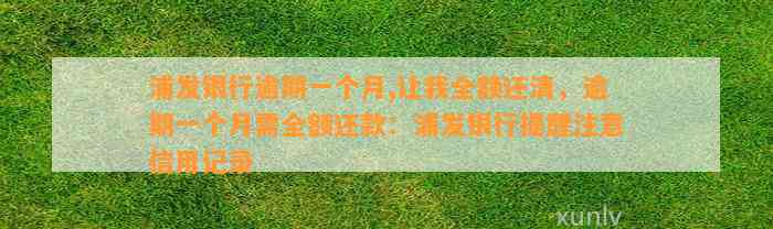 浦发银行逾期一个月,让我全额还清，逾期一个月需全额还款：浦发银行提醒注意信用记录