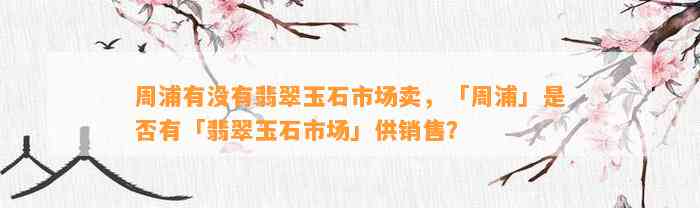 周浦有不存在翡翠玉石市场卖，「周浦」是不是有「翡翠玉石市场」供销售？