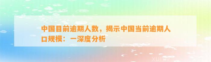 中国目前逾期人数，揭示中国当前逾期人口规模：一深度分析