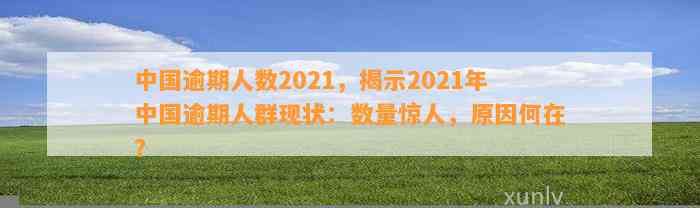 中国逾期人数2021，揭示2021年中国逾期人群现状：数量惊人，原因何在？