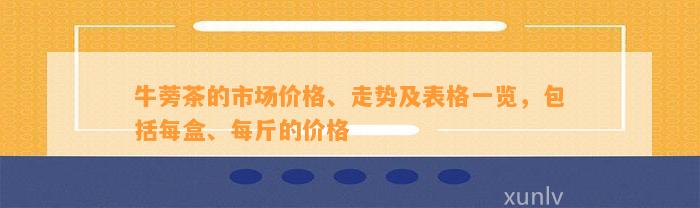 牛蒡茶的市场价格、走势及表格一览，包含每盒、每斤的价格