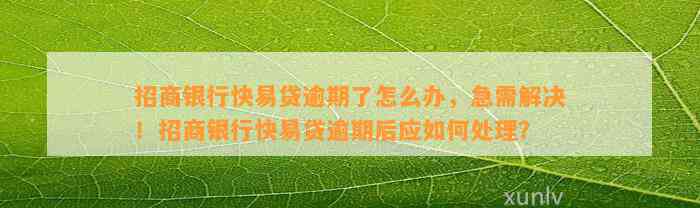 招商银行快易贷逾期了怎么办，急需解决！招商银行快易贷逾期后应如何处理？