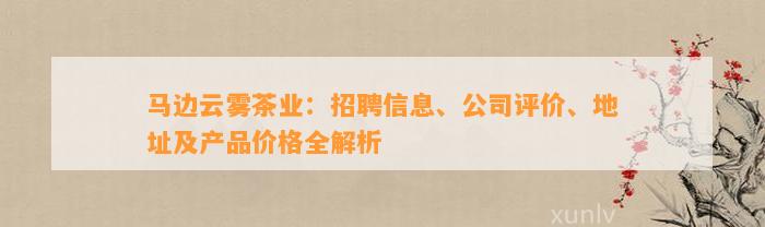 马边云雾茶业：招聘信息、公司评价、地址及产品价格全解析