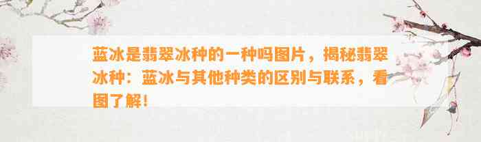 蓝冰是翡翠冰种的一种吗图片，揭秘翡翠冰种：蓝冰与其他种类的区别与联系，看图熟悉！