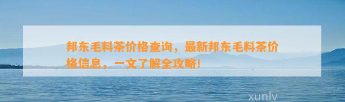 邦东毛料茶价格查询，最新邦东毛料茶价格信息，一文熟悉全攻略！