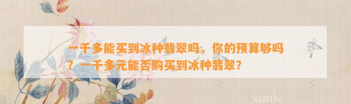 一千多能买到冰种翡翠吗，你的预算够吗？一千多元能否购买到冰种翡翠？