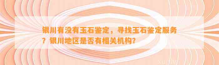 银川有不存在玉石鉴定，寻找玉石鉴定服务？银川地区是不是有相关机构？