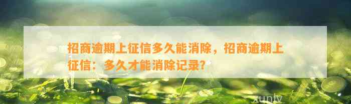 招商逾期上征信多久能消除，招商逾期上征信：多久才能消除记录？