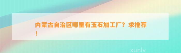 内蒙古自治区哪里有玉石加工厂？求推荐！