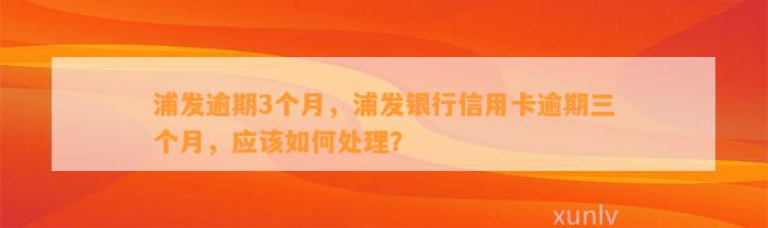 浦发逾期3个月，浦发银行信用卡逾期三个月，应该如何处理？