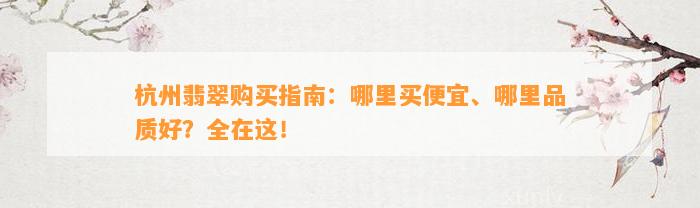 杭州翡翠购买指南：哪里买便宜、哪里品质好？全在这！