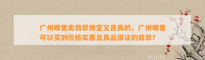 广州哪里卖翡翠便宜又是真的，广州哪里可以买到价格实惠且真品保证的翡翠？