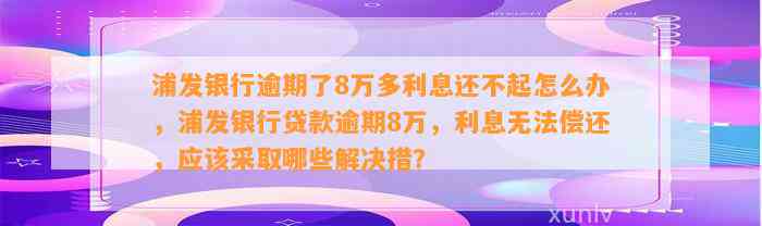 浦发银行逾期了8万多利息还不起怎么办，浦发银行贷款逾期8万，利息无法偿还，应该采取哪些解决措？