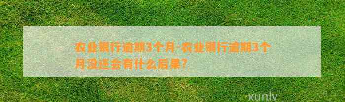 农业银行逾期3个月-农业银行逾期3个月没还会有什么后果?