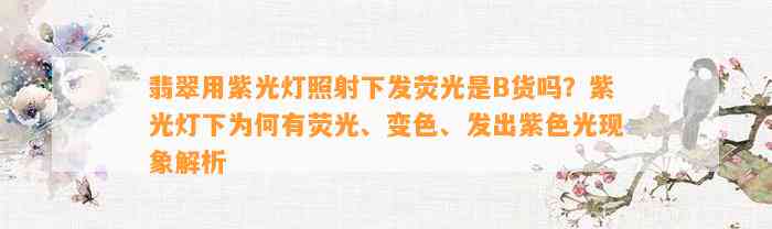 翡翠用紫光灯照射下发荧光是B货吗？紫光灯下为何有荧光、变色、发出紫色光现象解析