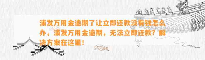 浦发万用金逾期了让立即还款没有钱怎么办，浦发万用金逾期，无法立即还款？解决方案在这里！