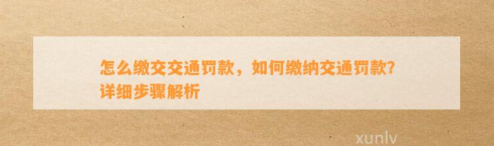 怎么缴交交通罚款，如何缴纳交通罚款？详细步骤解析