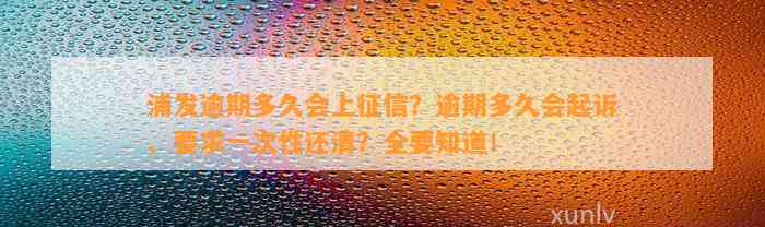 浦发逾期多久会上征信？逾期多久会起诉、要求一次性还清？全要知道！