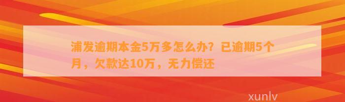 浦发逾期本金5万多怎么办？已逾期5个月，欠款达10万，无力偿还