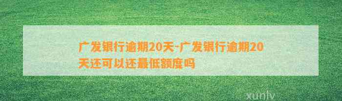 广发银行逾期20天-广发银行逾期20天还可以还最低额度吗